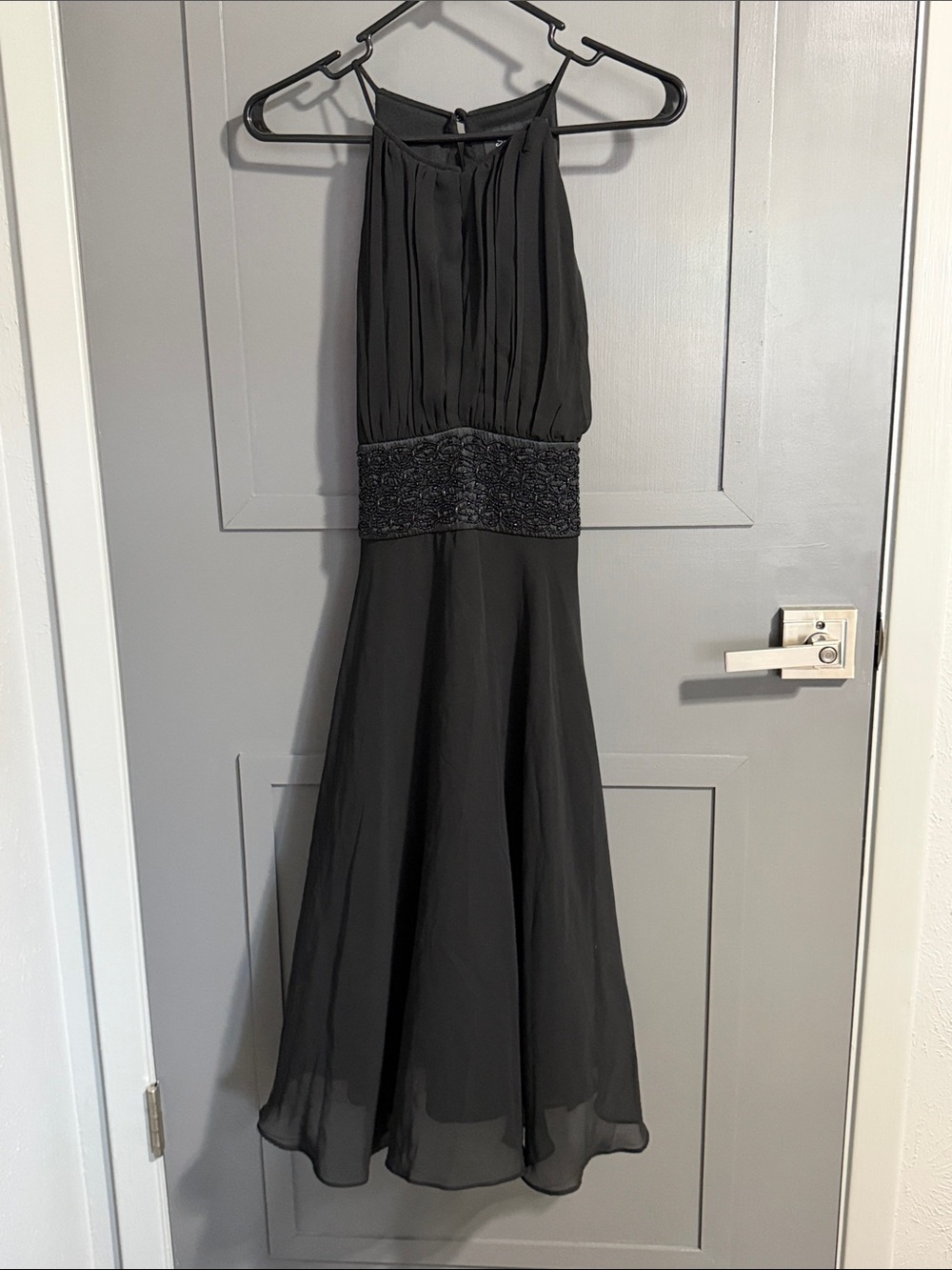 Elegant Black Beaded Waist Halter Gown